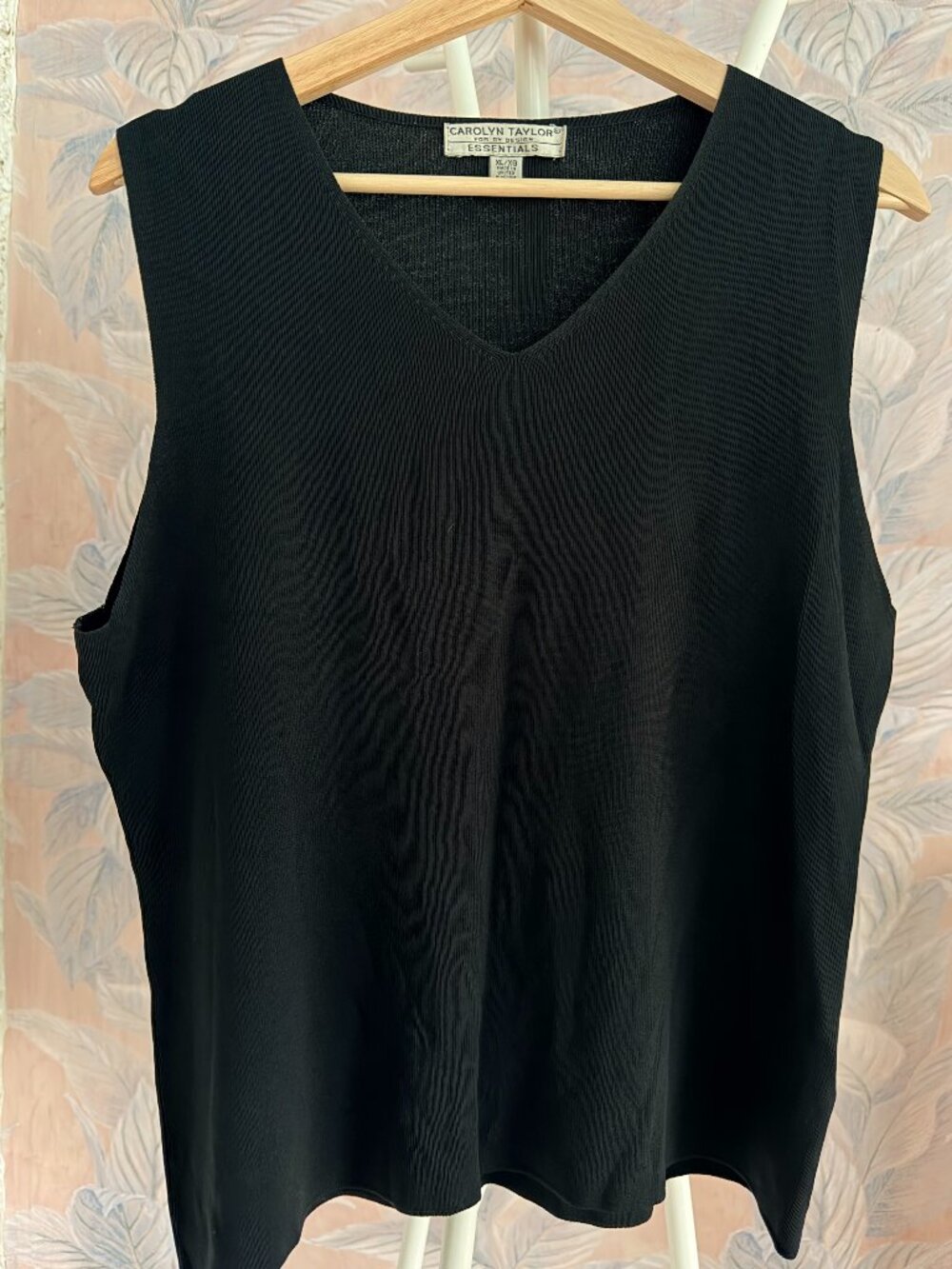 Vintage Carolyn Taylor 90s Ribbed V-Neck Tank Black Sz XL